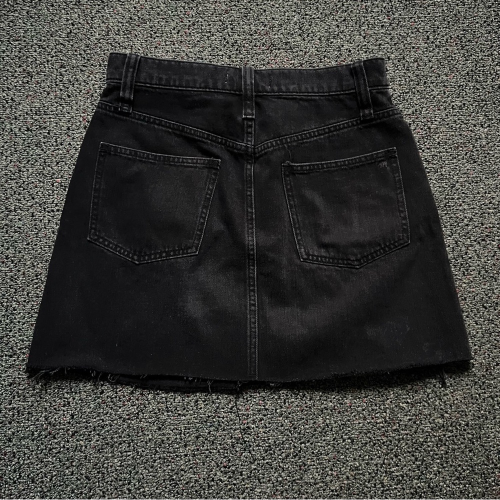 MADEWELL 100% Cotton Black Denim Mini High-Waist A-Line Frayed Hem Casual Skirt - Picture 4 of 16